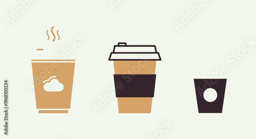 A set of takeaway coffee cups and a small espresso cup, vector illustration on a light background