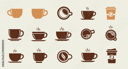 Seamless Coffee Cups and Beans Pattern in Warm Light Beige Studio Background