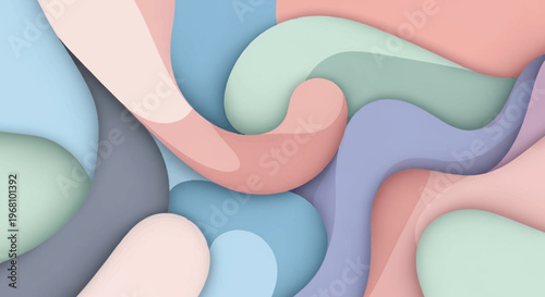 Abstract layered pastel colors forming a creative design and organic shapes pattern