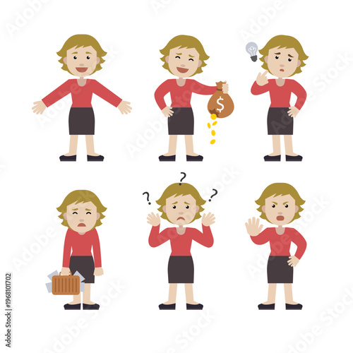 Confused Woman Character Set Flat Vector with Question Marks Angry and Sad Expressions Gesture Illustration Isolated on Background

Confused woman character vector

Woman emotion expression set