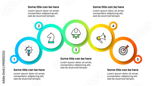 Infographic template. 5 linked circles with icons