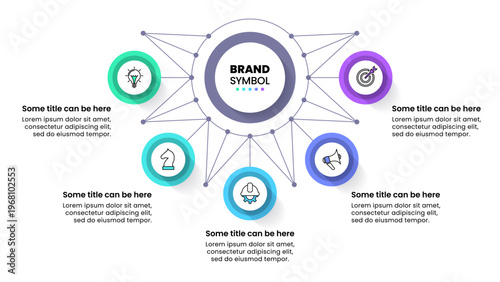 Infographic template. 5 circles with icons and text