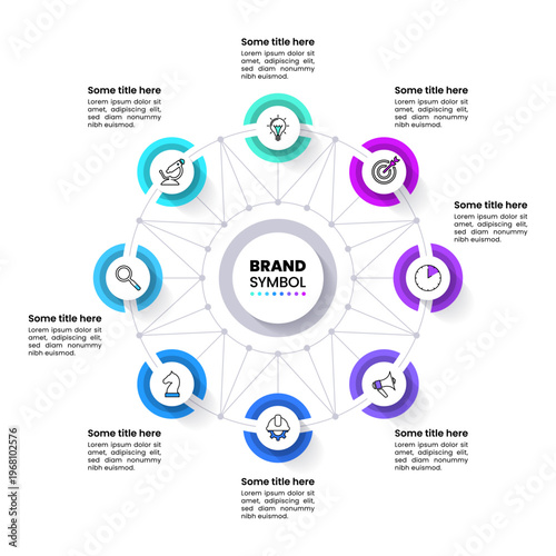 Infographic template. 8 connected circles with icons