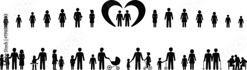 Human family generations and life stages with heart symbol birth childhood