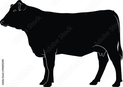 Black silhouette cow vector illustration isolated farm animal graphic icon for agriculture, dairy, livestock, food industry design