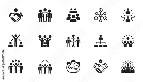 People and business icon set, collaboration, teamwork, meeting and success, partnership line icons.