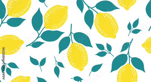 Hand-Drawn Lemon Pattern Set with Yellow Lemons and Green Leaves for Fresh, Natural, and Fruit Design Concepts
