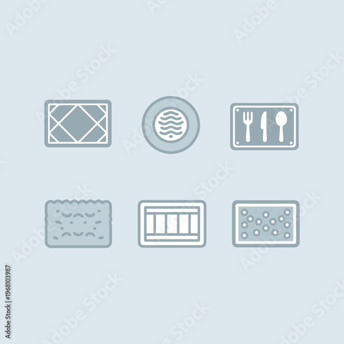 Set of kitchen cleaning tools including yellow sponges and scouring pads with cute happy sponge character