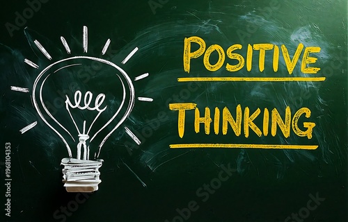 Inspirational Positive Thinking Light Bulb on Chalkboard Background