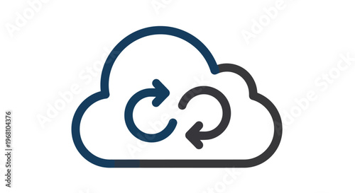 Cloud computing illustration featuring arrows and symbol conveying data synchronization processes