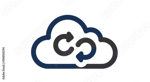 Cloud data synchronization graphic with arrows representing data upload and download