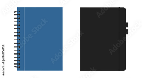Conceptual illustration of two different notebooks side by side on a blank background