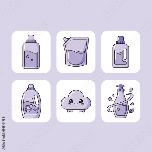Collection of soy milk products including soybeans glass bottle and cute soybean mascot character icon