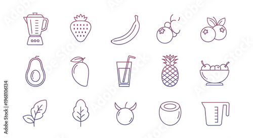 Healthy Smoothie Ingredients Illustrated in Line Art Style with Gradient Effects