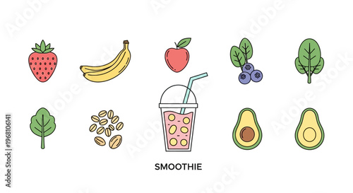 Healthy Smoothie Ingredients Illustration with Fruits and Greens for Refreshment and Wellbeing