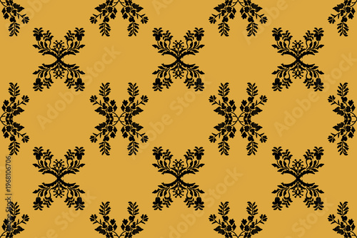 Retro Floral Silhouette Pattern in Mustard