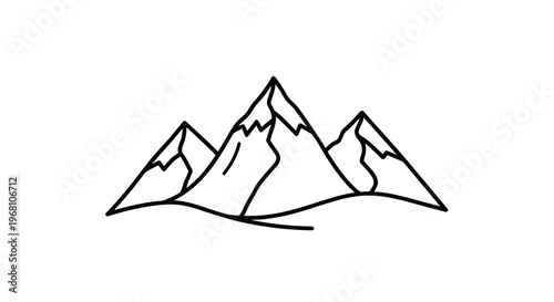 Minimalistic black and white mountain range line art design for nature-themed visuals