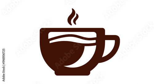 Minimalistic coffee cup illustration with steam rising up on a bright white background