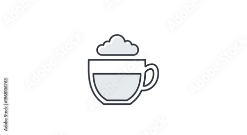 Minimalistic illustration of a beverage with frothy topping inside a mug isolated on white