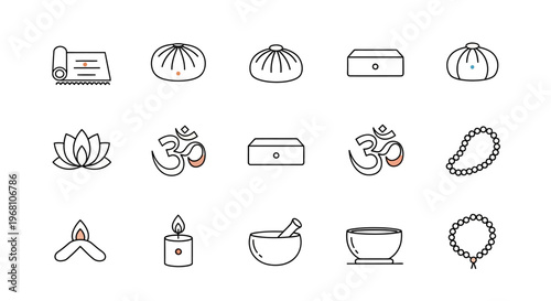 Minimalistic Icons Representing Mindfulness, Meditation, and Spiritual Practices with Clarity