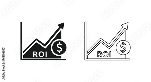 ROI icons, return on investment symbols, financial growth charts