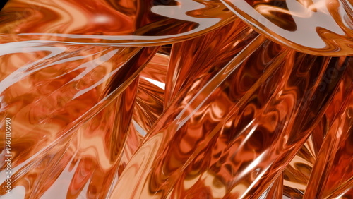 detailed view of flowing shapes that appear shiny and smooth. colors are mainly shades of copper and brown against a dark background. 3d render