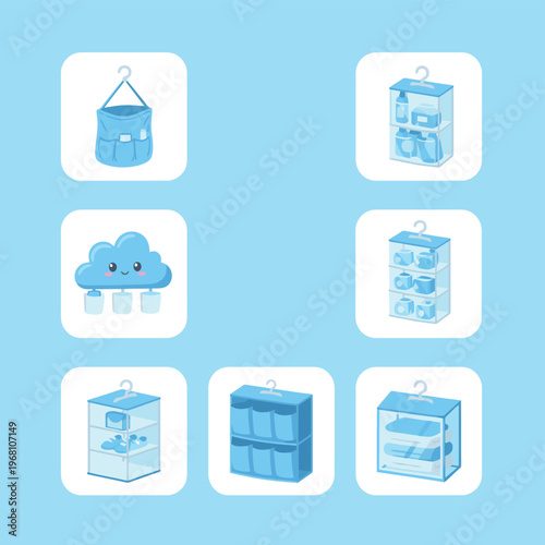 Set of spicy chili oil sauce bottles and seasoning jars with cute chili mascot character for food packaging