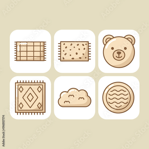 Set of traditional Chinese dim sum and steamed buns with cute baozi mascot character and flour bag icons