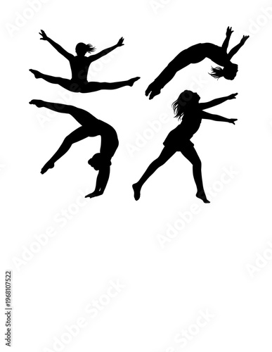 Dancing and jumping sport training silhouette. Black  female pose