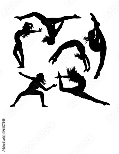 Dancing and jumping sport training silhouette. Black  female pose