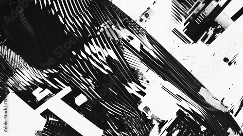 Abstract black and white urban composition showcasing dynamic lines and modern architecture in a striking and eye-catching design for creative projects.