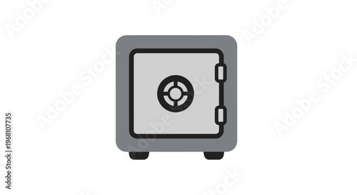Graphic illustration of a secure safe with a circular lock on a white background
