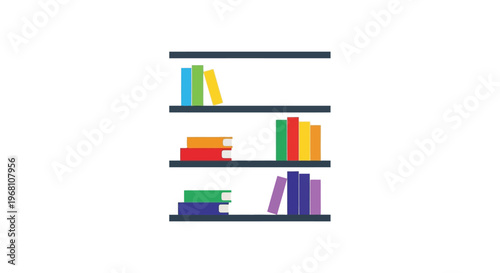 Illustrated bookshelf featuring colorful books, perfect for educational or library themes