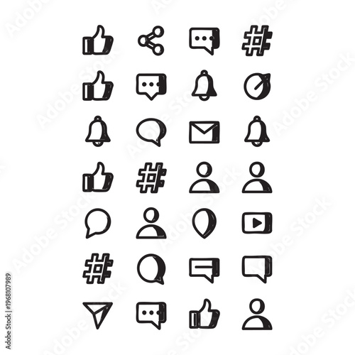 Set of black web icons vector symbols for business music medical and media design