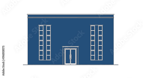 Minimalist architectural blueprint of a building facade with symmetrical design elements