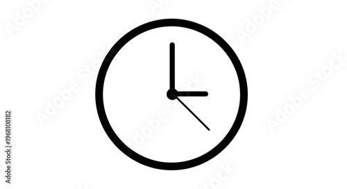 Minimalist black and white clock graphic indicating the passage of time on white background