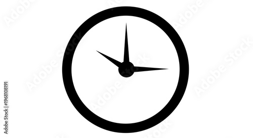 Minimalist black and white clock graphic indicating time passing, time concept icon