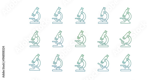 Depiction of Numerous Microscopes in a Repeating Pattern on a White Background for Science