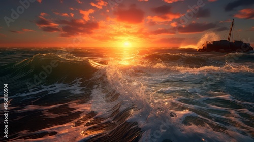 Experience the raw power and golden majesty of an untamed ocean sunset.