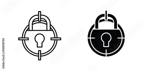 Comparison of open and closed padlock icons with crosshair targeting symbols