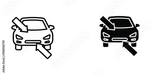 Illustrations of car accidents involving a tool striking vehicle parts.