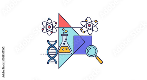 Conceptual illustration depicting scientific research, laboratory experiments, and molecular