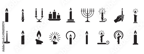 Candle Silhouette Set Religion Commemorative Party Icons
