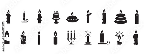 Candle Silhouette Set Religion Commemorative Party Icons