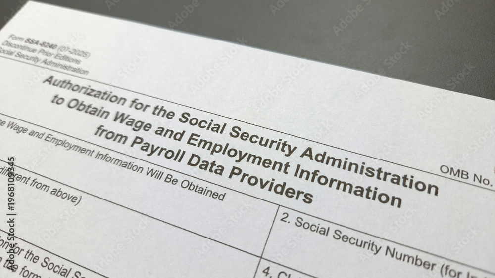 Obraz premium Form SSA-8240 – Authorization to Obtain Wage and Employment Info