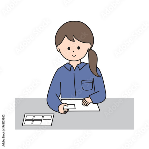ラベル貼りの作業をする女性｜シンプルでミニマルなイラスト