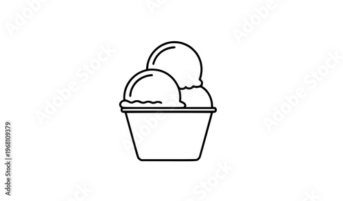 Ice cream cup outline icon with double scoop minimal black line art vector