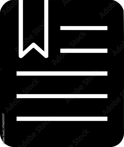 Bookmark icon representing saved page or important note for digital reading and information management symbol.