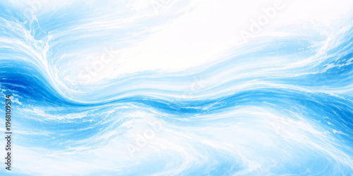Beautiful abstract blue waves of light reflect a summer ocean horizon beneath a cloudy sky nature landscape