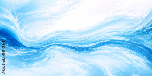 An abstract blue nature landscape where sunlight and clouds reflect over the calm horizon of a summer sea and ocean waves for a serene water background wallpaper